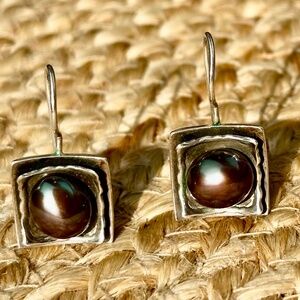 Retired Vintage Silpada Sterling Silver Black Pearl Earrings